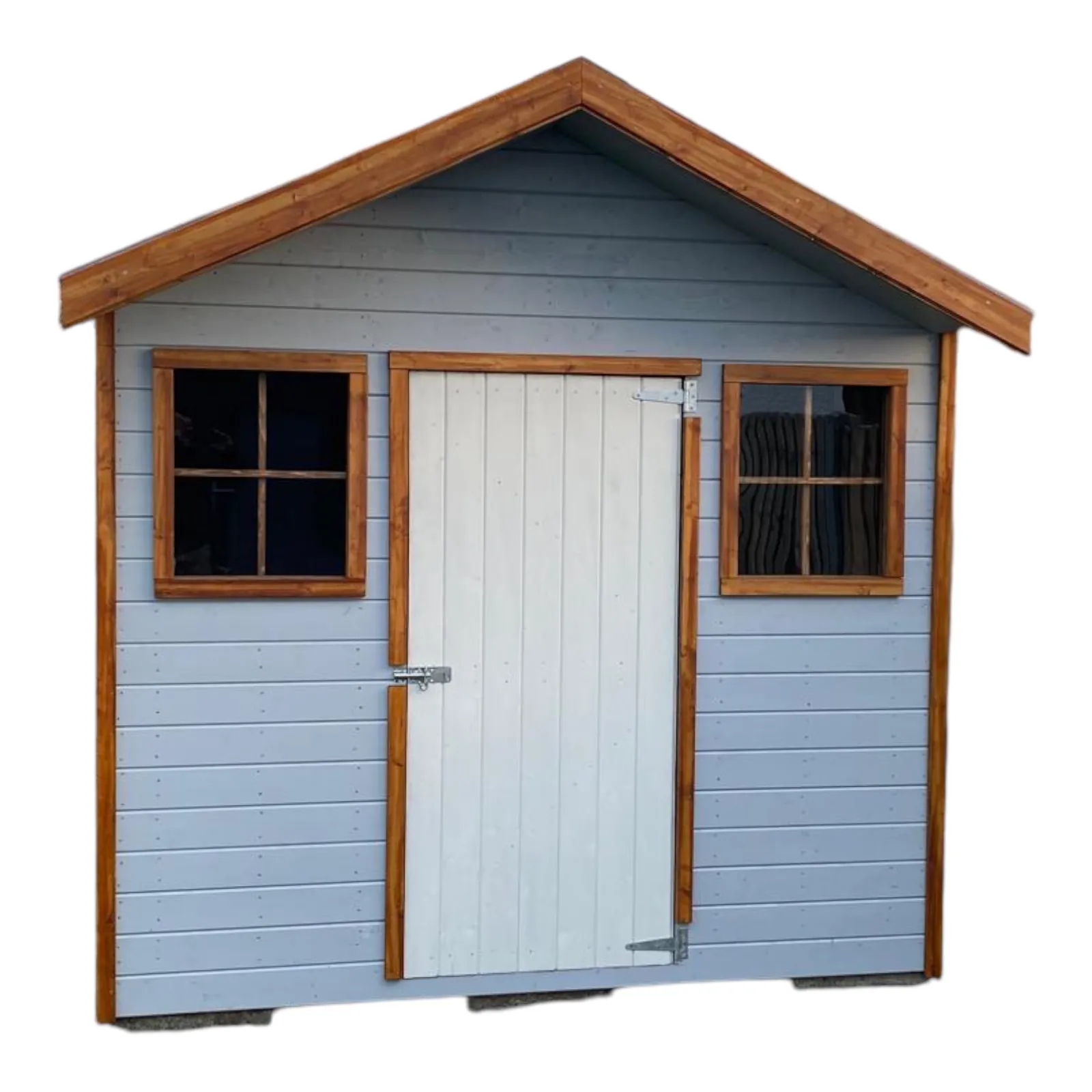 Wooden shed with metal apex roof for reliable drainage