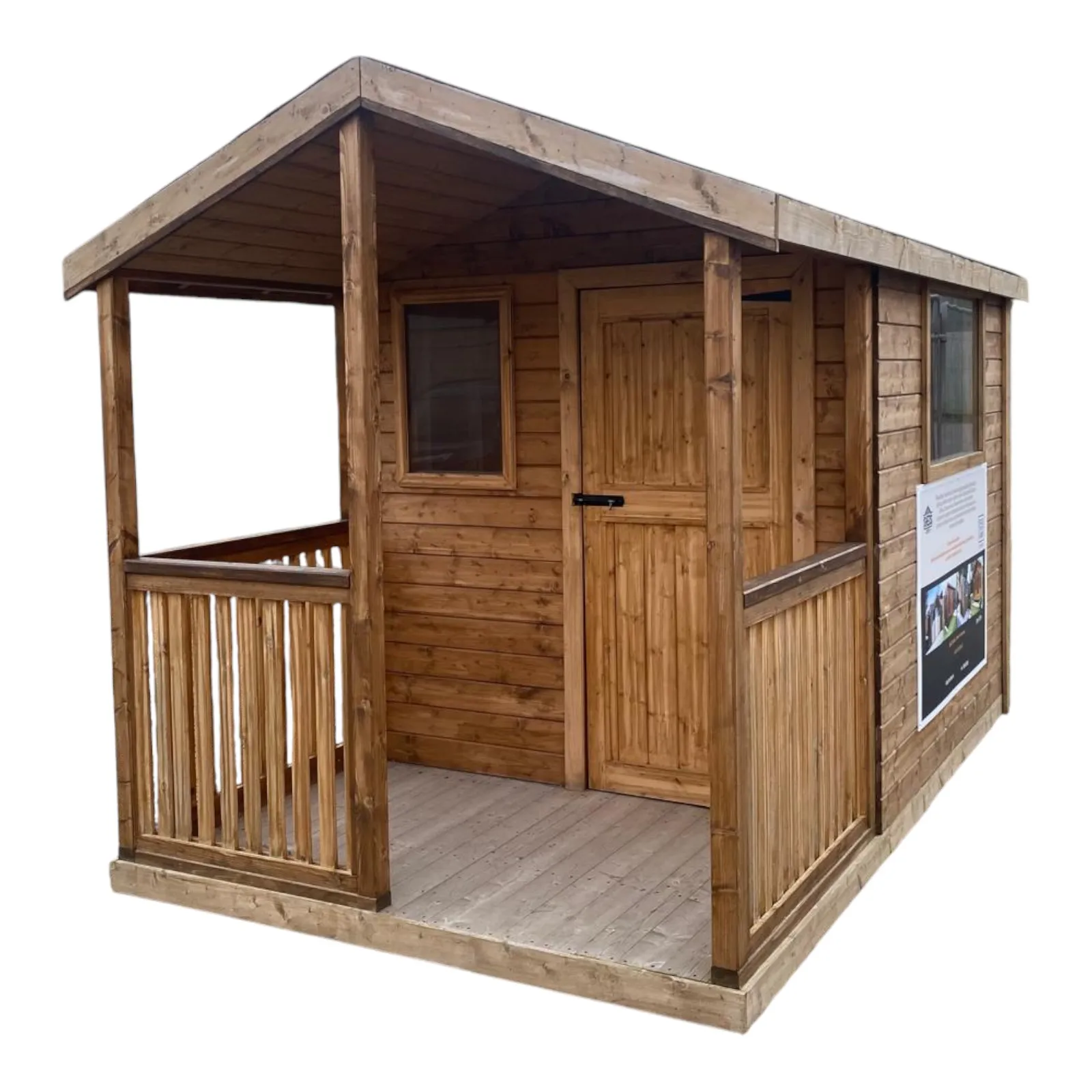 Wooden shed with covered veranda for garden tools